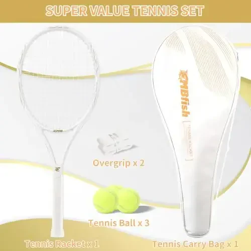 MBFISH Tennis Racket - Super Value Set with Pre-Strung, Comfortable Handle, 27'' Tennis Racquet for Adults, Includes 3 Tennis Balls, 2 Overgrips and 1 Tennis Bag - MBFISH (1)