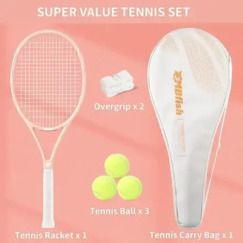 MBFISH Tennis Racket - Super Value Set with Pre-Strung, Comfortable Handle, 27'' Tennis Racquet for Adults, Includes 3 Tennis Balls, 2 Overgrips and 1 Tennis Bag - MBFISH (1)