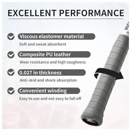 MBFISH Tennis Racket Grip Tape 3 Pack, Soft Racquet Overgrips for Tennis, Pickleball and Badminton with Vibration Dampening- Thickness 0.024in Anti-Slip and Absorbent Tennis Grip Tape Set (Gray 3P) - 3