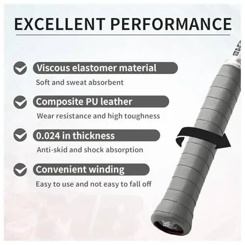 MBFISH Tennis Racket Grip Tape 3 Pack, Soft Racquet Overgrips for Tennis, Pickleball and Badminton with Vibration Dampening- Thickness 0.024in Anti-Slip and Absorbent Tennis Grip Tape Set (Gray 3P) - 6