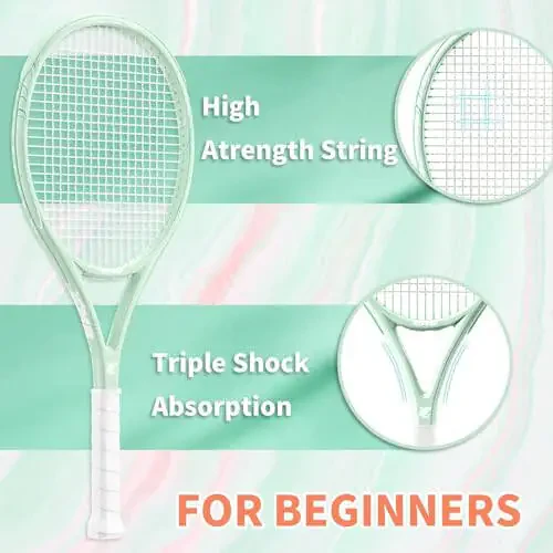 MBFISH Tennis Racket - Super Value Set with Pre-Strung, Comfortable Handle, 27'' Tennis Racquet for Adults, Includes 3 Tennis Balls, 2 Overgrips and 1 Tennis Bag - 2
