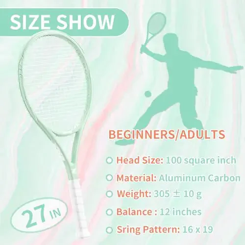 MBFISH Tennis Raketi - Oldindan Tortilgan, Qulay Tutqichli, Kattalar Uchun 27'' Tennis Raketi, 3 ta Tennis To'pi, 2 ta Overgrip va 1 ta Tennis Sumkasi O'z ichiga Olgan Super Qiymatli To'plam - 3