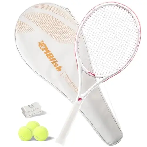 MBFISH Tennis Raketkasi - Oldindan torlangan, qulay dastali, kattalar uchun 27 dyuymli tennis raketkasi bilan ajoyib to'plam, 3 ta tennis to'pi, 2 ta overgrip va 1 ta tennis sumkasini o'z ichiga oladi - 1