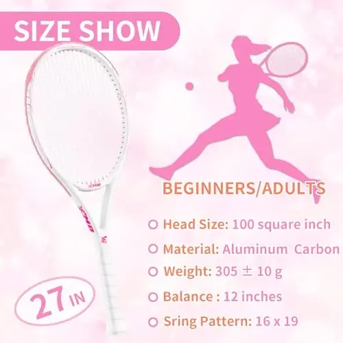 MBFISH Tennis Raketkasi - Oldindan torlangan, qulay dastali, kattalar uchun 27 dyuymli tennis raketkasi bilan ajoyib to'plam, 3 ta tennis to'pi, 2 ta overgrip va 1 ta tennis sumkasini o'z ichiga oladi - 4