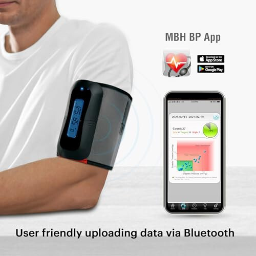 MbH Bluetooth Blood Pressure Monitor - Wireless Upper Arm Cuff BP Monitor for Home Use, IHB and AF Detection, Ultra-Light and Portable, Includes App for iOS & Android - 11