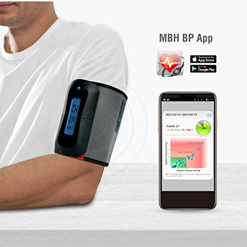 MbH Bluetooth Blood Pressure Monitor - Wireless Upper Arm Cuff BP Monitor for Home Use, IHB and AF Detection, Ultra-Light and Portable, Includes App for iOS & Android - 4