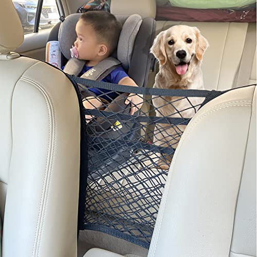 MBVBN 3-Layer Car Mesh Organizer, Seat Back Net Bag, Barrier of Backseat Pet Kids, Cargo Tissue Purse Holder, Driver Storage Netting Pouch - 2