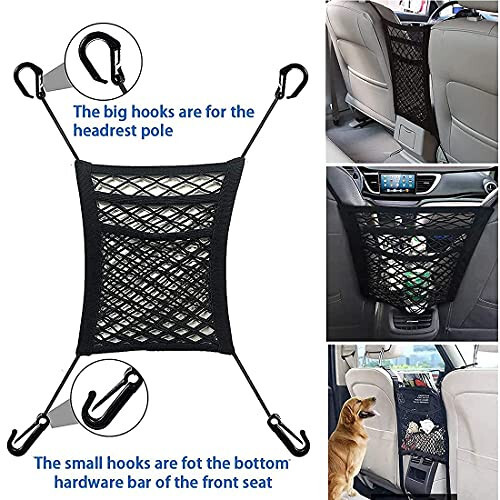 MBVBN 3-Layer Car Mesh Organizer, Seat Back Net Bag, Barrier of Backseat Pet Kids, Cargo Tissue Purse Holder, Driver Storage Netting Pouch - 5