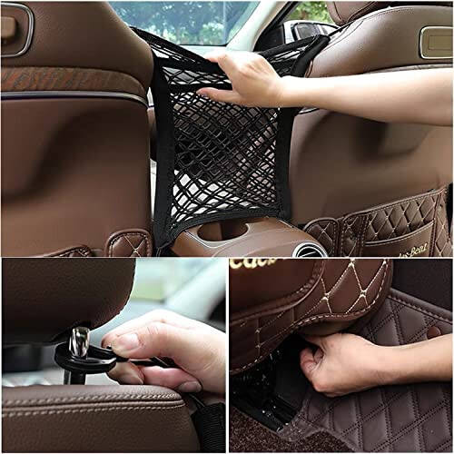 MBVBN 3-Layer Car Mesh Organizer, Seat Back Net Bag, Barrier of Backseat Pet Kids, Cargo Tissue Purse Holder, Driver Storage Netting Pouch - 6