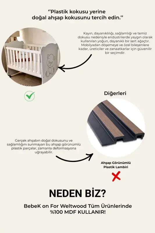 Mdf 60x120 Anne Yanı Sweetbear Baby Crib (Mattress & Pillow Included) - 4