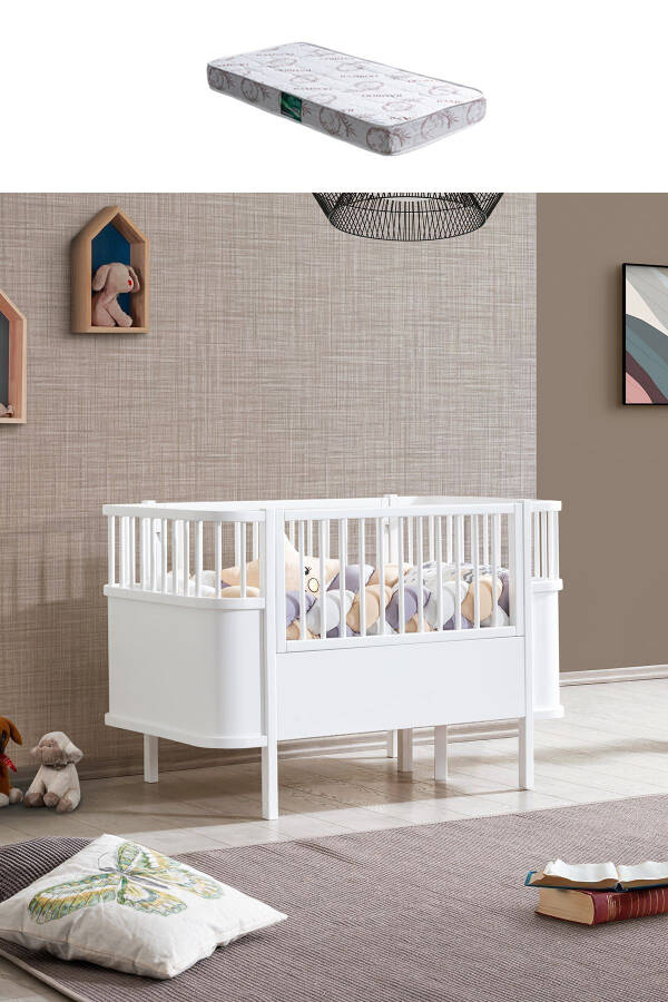 Mdf Beşik, Bella Büyüyen Beşik 90x120 1 Adet Comfort Yatak - beyaz - 1