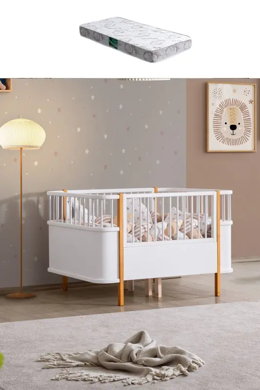 Mdf Beşik, Bella Büyüyen Beşik 90x120 1 Adet Comfort Yatak - ceviz - SETAY