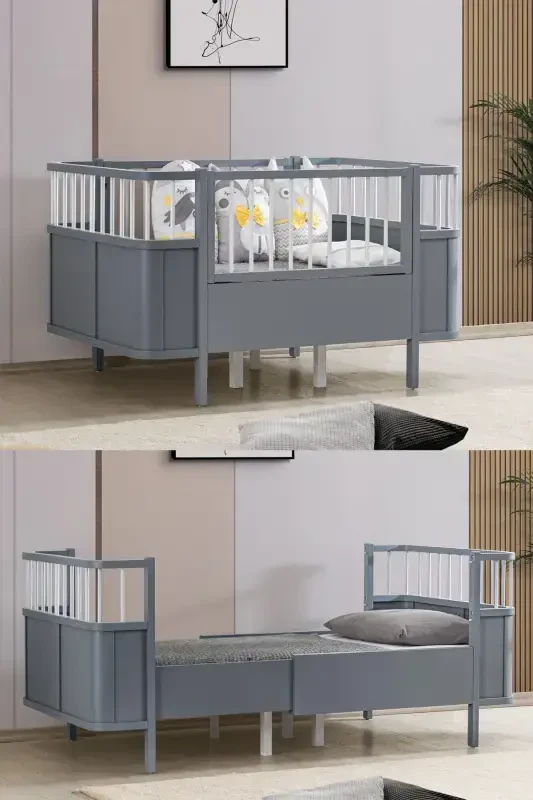 MDF Crib, Siesta Growing Crib 90x130 - Siesta Bed 90x190-Anthracite - 1