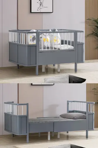 MDF Crib, Siesta Growing Crib 90x130 - Siesta Bed 90x190-Anthracite 