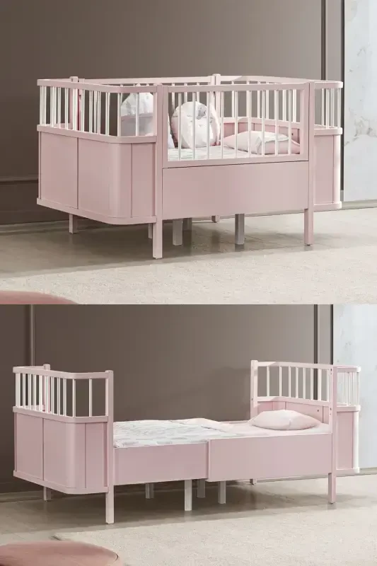 MDF Crib, Siesta Growing Crib 90x130 - Siesta Bed 90x190-Pink - SETAY