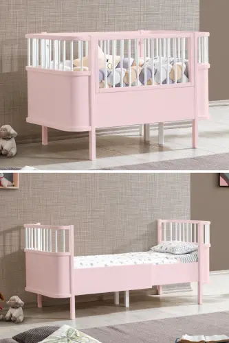 МДФ Кроватка, Трансформирующаяся Кроватка - Розовая 90x130-Розовая 