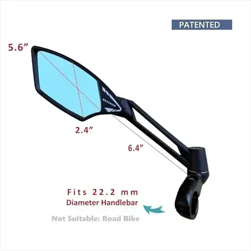 MEACHOW NEW Handlebar Bike Mirror, Scratch Resistant Glass Lens, Ultra-HD, E-bike Mirror, Bicycle Mirror, Rotatable Safe Rearview Mirror, (Blue Left Side) ME-011LB - MEACHOW (1)