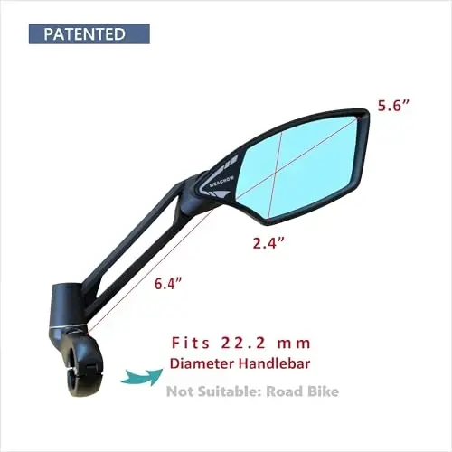 MEACHOW NEW Handlebar Bike Mirror, Scratch Resistant Glass Lens, Ultra-HD, E-bike Mirror, Bicycle Mirror, Rotatable Safe Rearview Mirror, (Blue Right Side) ME-011RB - 2