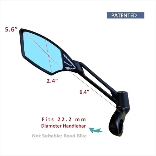 MEACHOW NEW Handlebar Bike Mirror, Scratch Resistant Glass Lens, Ultra-HD, E-bike Mirror, Bicycle Mirror, Rotatable Safe Rearview Mirror, (Blue Left Side) ME-011LB - 2
