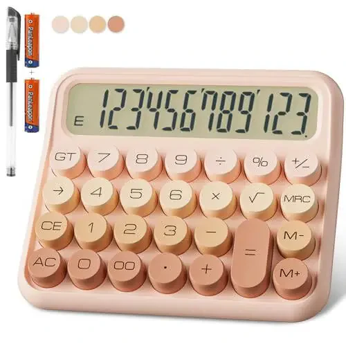 Mechanical Calculator 12 Digit Extra Large 5-Inch LCD Display, DECKLIT Battery Desk Calculator, Big Buttons Easy to Press Office Calculators Desktop, 15°Tilt Screen for Kids Calculator(Gradient Pink) - 1