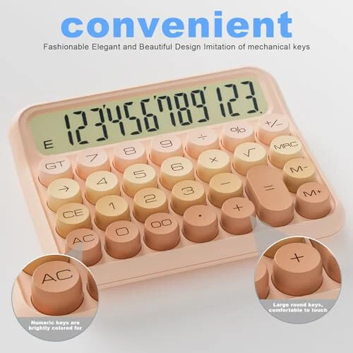 Mechanical Calculator 12 Digit Extra Large 5-Inch LCD Display, DECKLIT Battery Desk Calculator, Big Buttons Easy to Press Office Calculators Desktop, 15°Tilt Screen for Kids Calculator(Gradient Pink) - 4