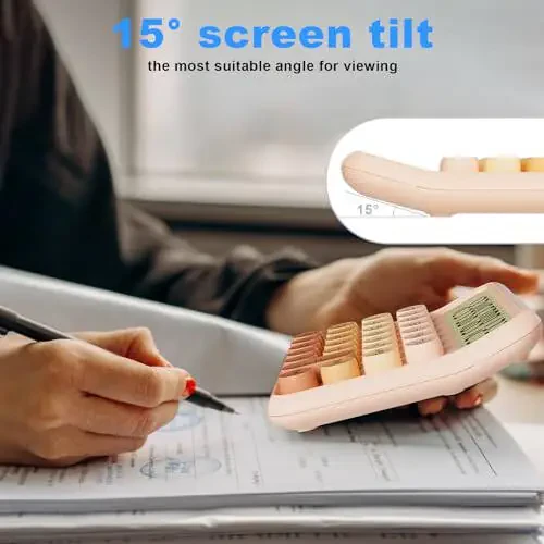 Mechanical Calculator 12 Digit Extra Large 5-Inch LCD Display, DECKLIT Battery Desk Calculator, Big Buttons Easy to Press Office Calculators Desktop, 15°Tilt Screen for Kids Calculator(Gradient Pink) - 5