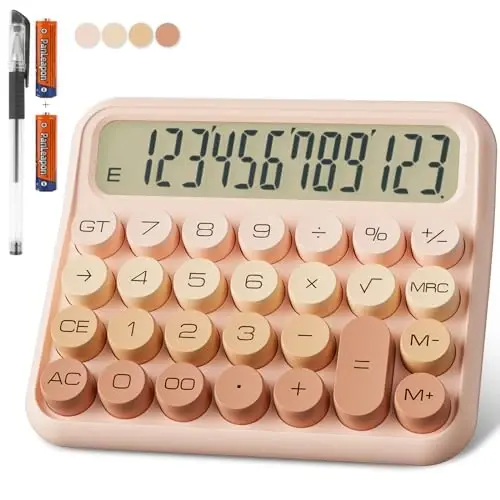 Mechanical Calculator 12 Digit Extra Large 5-Inch LCD Display, DECKLIT Battery Desk Calculator, Big Buttons Easy to Press Office Calculators Desktop, 15°Tilt Screen for Kids Calculator(Gradient Pink) 