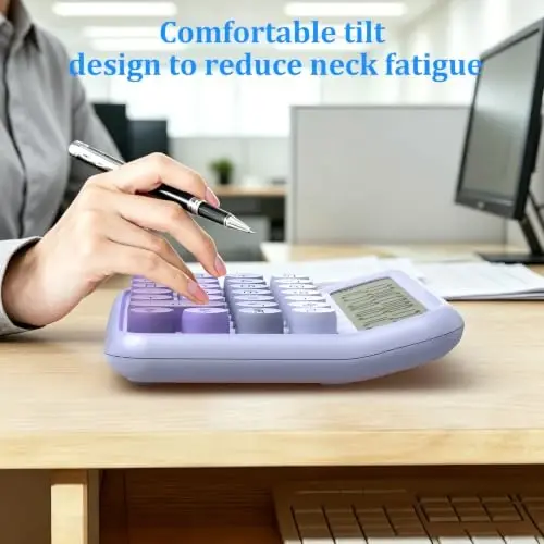 Mechanical Calculator 12 Digit Extra Large 5-Inch LCD Display, DECKLIT Battery Desk Calculator, Big Buttons Easy to Press Office Calculators Desktop, 15°Tilt Screen for Kids Calculator(Purple&Pink) - Decklit (1)