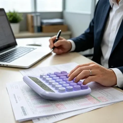 Mechanical Calculator 12 Digit Extra Large 5-Inch LCD Display, DECKLIT Battery Desk Calculator, Big Buttons Easy to Press Office Calculators Desktop, 15°Tilt Screen for Kids Calculator(Purple&Pink) - 3