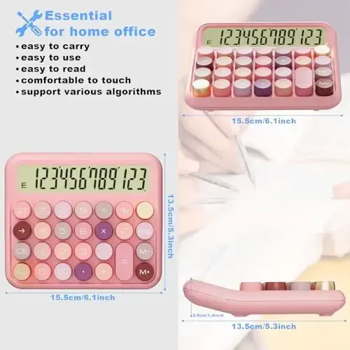 Mechanical Calculator 12 Digit Extra Large 5-Inch LCD Display, DECKLIT Battery Desk Calculator, Big Buttons Easy to Press Use as Office Calculators Desktop, 15°Tilt Screen for Kids Calculator(Rose) - DECKLIT (1)