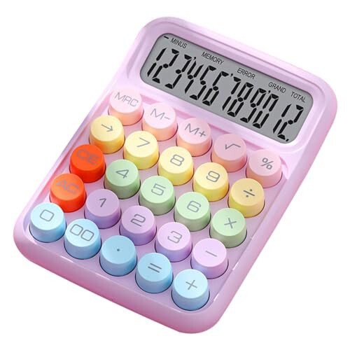 Mechanical Calculator, Pink Calculator 12 Digit Large LCD Display Big Round Button Calculator, Typewriter-Inspired Mechanical Key Calculator for Office, School, Business (Pink Purple) - 1