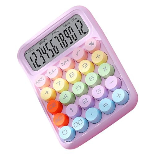 Mechanical Calculator, Pink Calculator 12 Digit Large LCD Display Big Round Button Calculator, Typewriter-Inspired Mechanical Key Calculator for Office, School, Business (Pink Purple) - 4