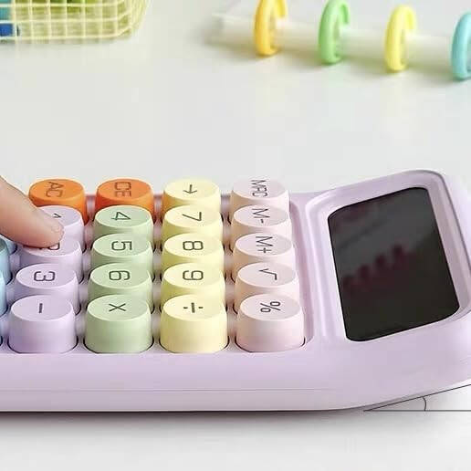 Mechanical Calculator, Pink Calculator 12 Digit Large LCD Display Big Round Button Calculator, Typewriter-Inspired Mechanical Key Calculator for Office, School, Business (Pink Purple) - 7