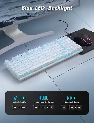 Mechanical Gaming Keyboard and Mouse, 98 Keys LED Backlit Keyboard with Floating Keycap, Ergonomic RGB Gaming Mouse with Mouse Pad Combo, Full Anti-Ghost Wired Keyboard for PC Laptop Gamer, White - 3