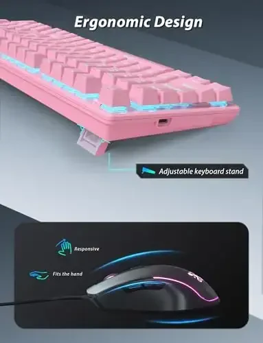 Mechanical Gaming Keyboard and Mouse, LED Backlit 98-Key Floating Keycap & 4 DPI RGB Gaming Mouse with Mouse Pad, Full Anti-Ghost Light Up Wired Computer Keyboards for MAC PC Gamer Accessories, Pink - 5