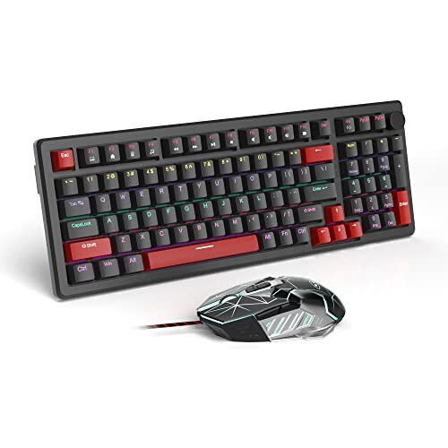 Mechanical Gaming Keyboard and Mouse, MageGee STAR98 Rainbow LED Backlit Wired Gaming Keyboard with Red Switches, 7-Color Breathing PC Gaming Mouse for Computer, Windows, Laptop (Black) - 1