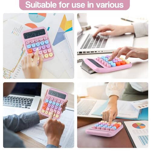 Mechanical Pushbutton Calculator, 12 Digit Large LCD Display, Big Buttons Easy to Press, Colorful Candy Calculator, Automatic Sleep, with Battery. for Office, School, Home. (Pink) - 5