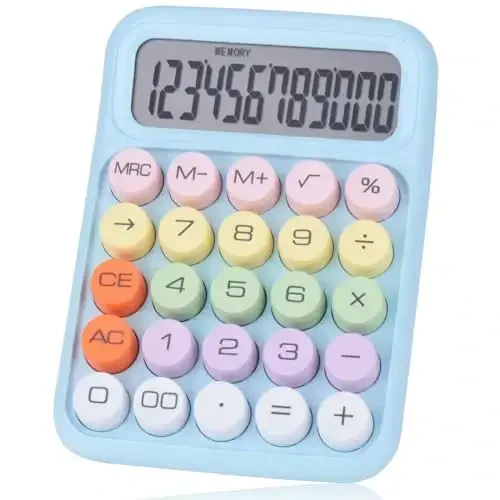 Mechanical Pushbutton Calculator,12 Digit Large LCD Display,Big Buttons Easy to Press,Colorful Candy Calculator,Automatic Sleep,with Battery.for Office,School, Home. (Blue) 
