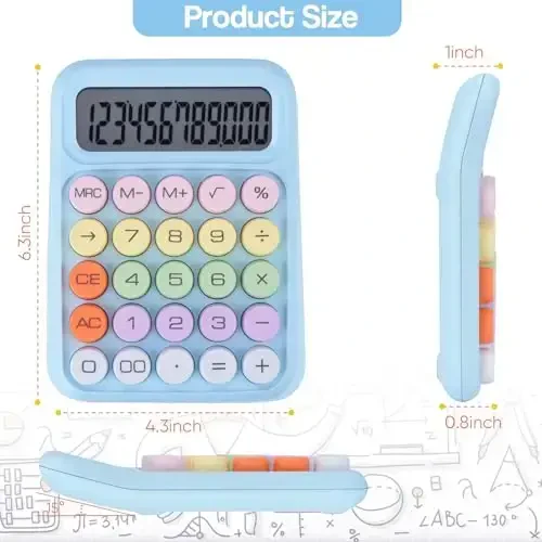 Mechanical Pushbutton Calculator,12 Digit Large LCD Display,Big Buttons Easy to Press,Colorful Candy Calculator,Automatic Sleep,with Battery.for Office,School, Home. (Blue) - 3