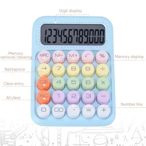 Mechanical Pushbutton Calculator,12 Digit Large LCD Display,Big Buttons Easy to Press,Colorful Candy Calculator,Automatic Sleep,with Battery.for Office,School, Home. (Blue) - 5
