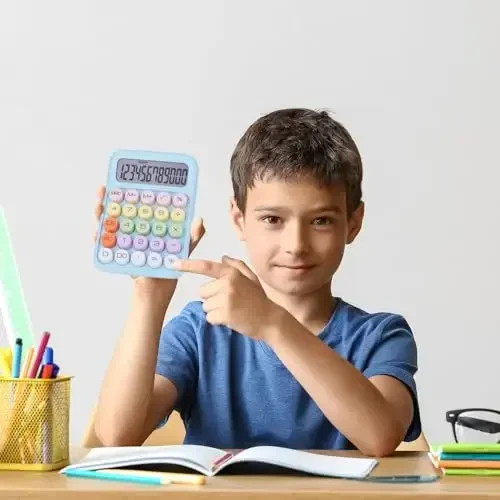 Mechanical Pushbutton Calculator,12 Digit Large LCD Display,Big Buttons Easy to Press,Colorful Candy Calculator,Automatic Sleep,with Battery.for Office,School, Home. (Blue) - 7