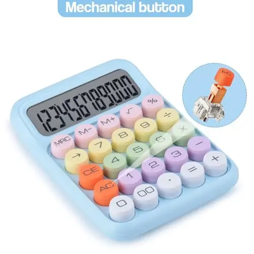 Mechanical Pushbutton Calculator,12 Digit Large LCD Display,Big Buttons Easy to Press,Colorful Candy Calculator,Automatic Sleep,with Battery.for Office,School, Home. (Blue) - 2
