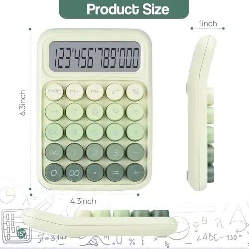 Mechanical Pushbutton Calculator,12 Digit Large LCD Display,Big Buttons Easy to Press,Colorful Candy Calculator,Automatic Sleep,with Battery.for Office,School, Home. (Green) - 3