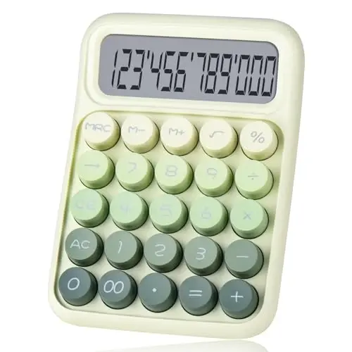 Mechanical Pushbutton Calculator,12 Digit Large LCD Display,Big Buttons Easy to Press,Colorful Candy Calculator,Automatic Sleep,with Battery.for Office,School, Home. (Green) 