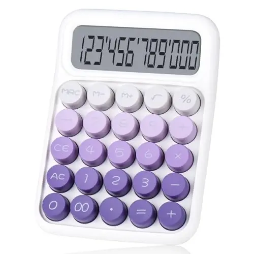 Mechanical Pushbutton Calculator,12 Digit Large LCD Display,Big Buttons Easy to Press,Colorful Candy Calculator,Automatic Sleep,with Battery.for Office,School, Home. (Violet) - 1