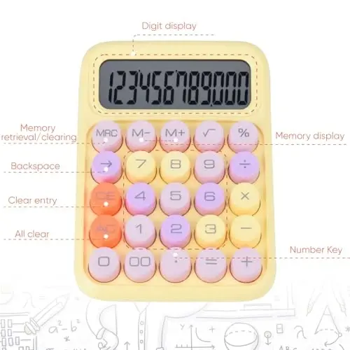Mechanical Pushbutton Calculator,12 Digit Large LCD Display,Big Buttons Easy to Press,Colorful Candy Calculator,Automatic Sleep,with Battery.for Office,School, Home. (Yellow) - 5