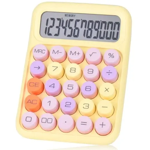 Mechanical Pushbutton Calculator,12 Digit Large LCD Display,Big Buttons Easy to Press,Colorful Candy Calculator,Automatic Sleep,with Battery.for Office,School, Home. (Yellow) 