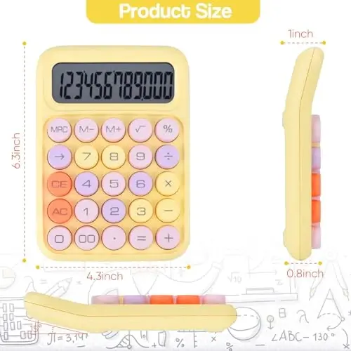 Mechanical Pushbutton Calculator,12 Digit Large LCD Display,Big Buttons Easy to Press,Colorful Candy Calculator,Automatic Sleep,with Battery.for Office,School, Home. (Yellow) - 3