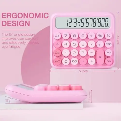Mechanical Switch 12-Digit Pink Calculator - Large LCD Display, Big Buttons, Desktop, Cute, For Everyday Use - HOLOTIOEE (1)
