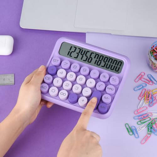 Mechanical Switch Calculator, 12 Digits, Large LCD Display, Pink Calculator Big Buttons, Mechanical Calculator, Calculators Desktop Calculator, Cute Calculator,for Everyday Life and Basic Office Work - 5